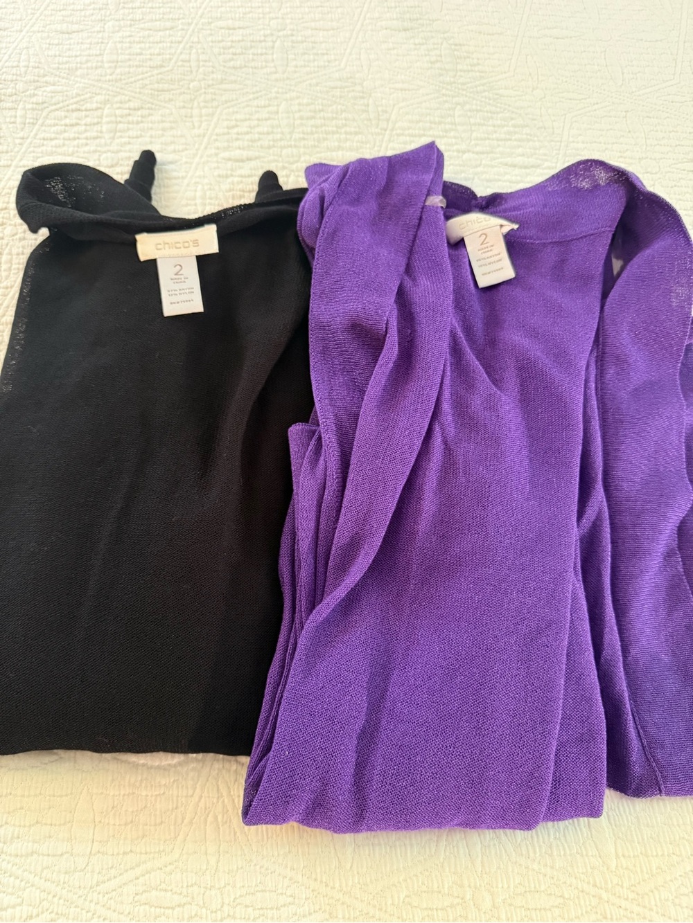Chicos Lightweight Open Front Cardigan in Vibrant Purple and Black BUNDLE